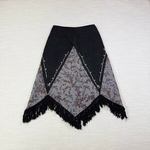 Y2K Fairy Grunge Handkerchief Skirt Beaded Fringe Whimsigoth Midi L floral